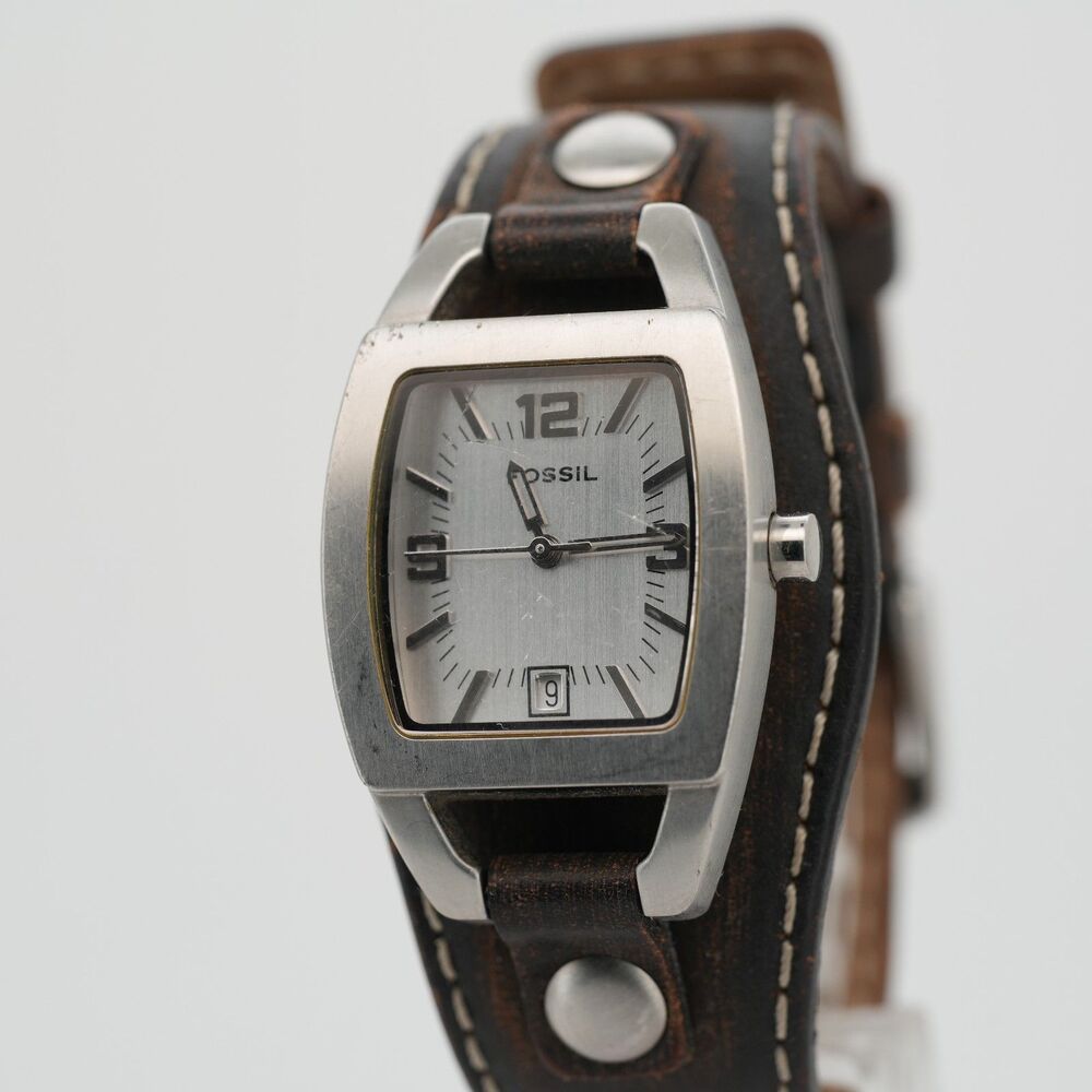 Vintage Fossil JR-8157 25mm Square Date Quartz Watch Head New Battery Running
